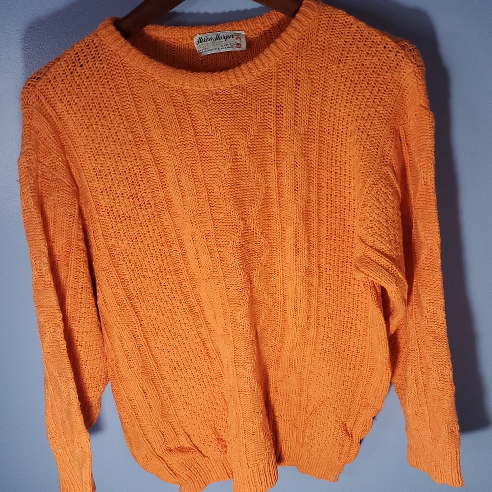 vintage Helen Harper Orange knit sweater  Woman Size S Canada Made